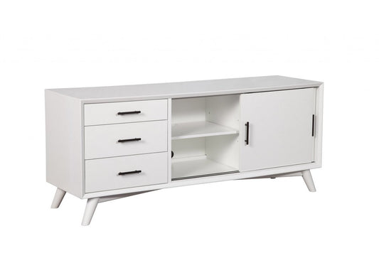64" White Mahogany Solid Wood Enclosed and Open Storage TV Stand HomeRoots