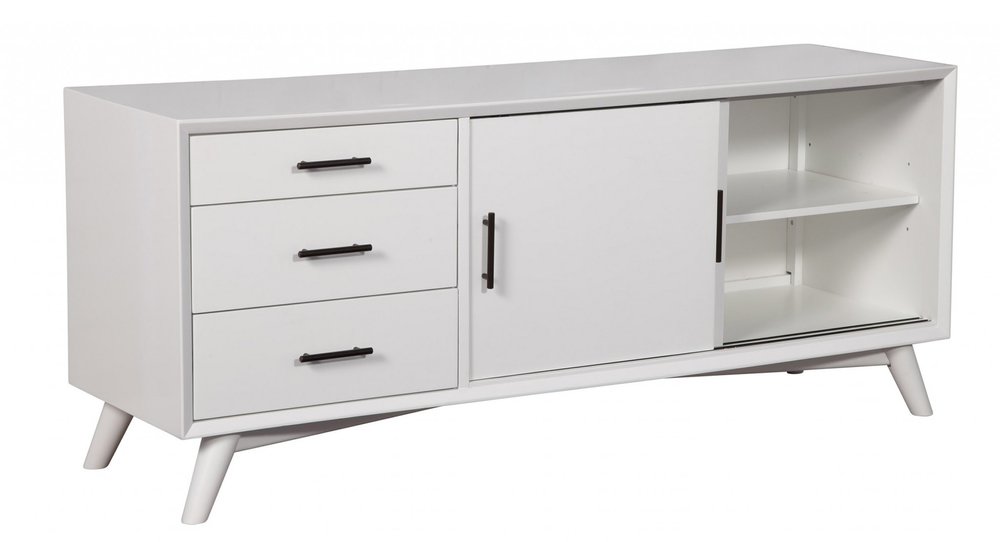 64" White Mahogany Solid Wood Enclosed and Open Storage TV Stand HomeRoots