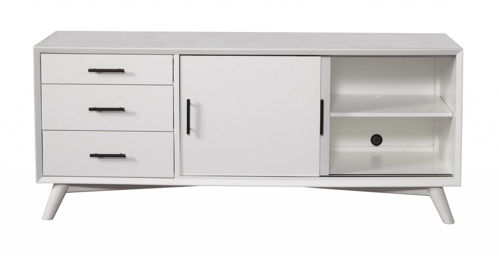 64" White Mahogany Solid Wood Enclosed and Open Storage TV Stand HomeRoots