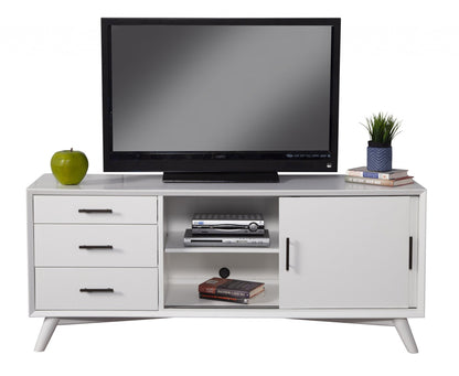 64" White Mahogany Solids Okoume And Veneer Open Shelving TV Stand