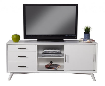 64" White Mahogany Solid Wood Enclosed and Open Storage TV Stand HomeRoots