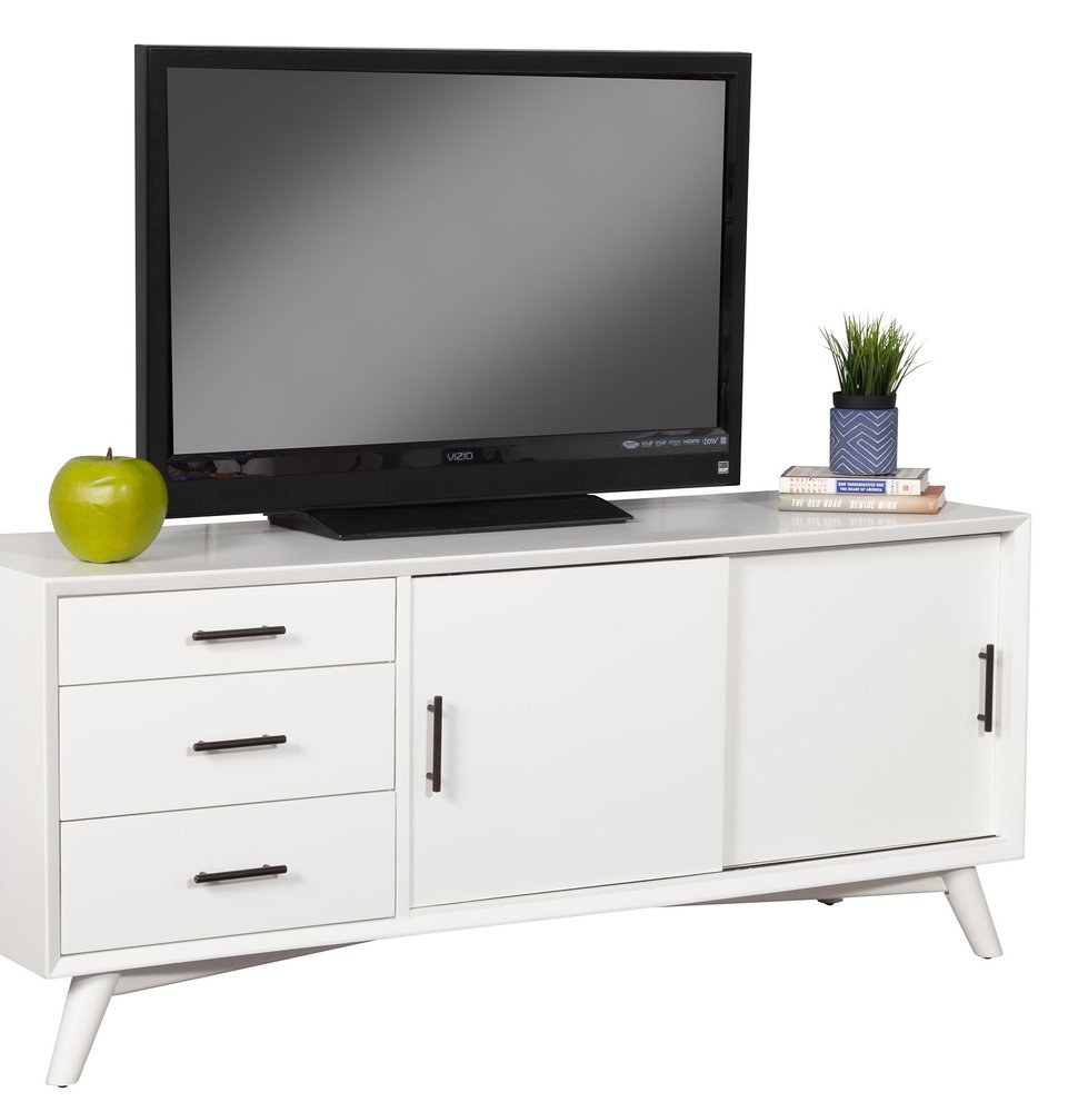 64" White Mahogany Solid Wood Enclosed and Open Storage TV Stand HomeRoots