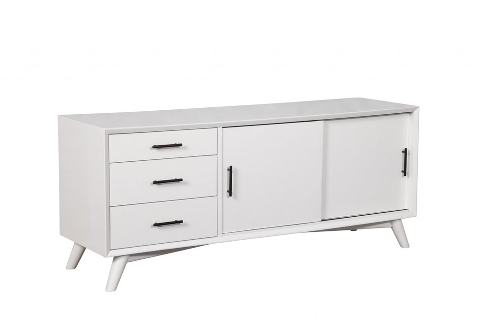 64" White Mahogany Solid Wood Enclosed and Open Storage TV Stand HomeRoots