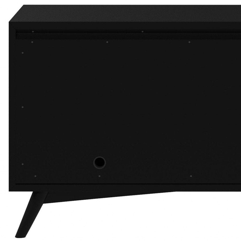 64" Black Mahogany Solid Wood Enclosed and Open Storage TV Stand HomeRoots
