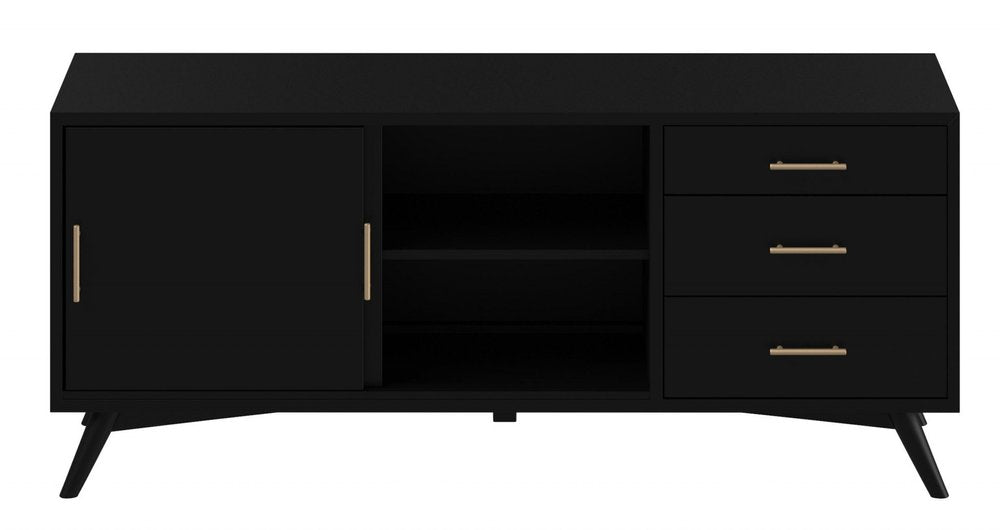 64" Black Mahogany Solid Wood Enclosed and Open Storage TV Stand HomeRoots