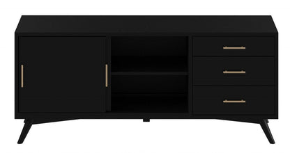 64" Black Mahogany Solid Wood Enclosed and Open Storage TV Stand HomeRoots