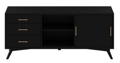 64" Black Mahogany Solid Wood Enclosed and Open Storage TV Stand HomeRoots