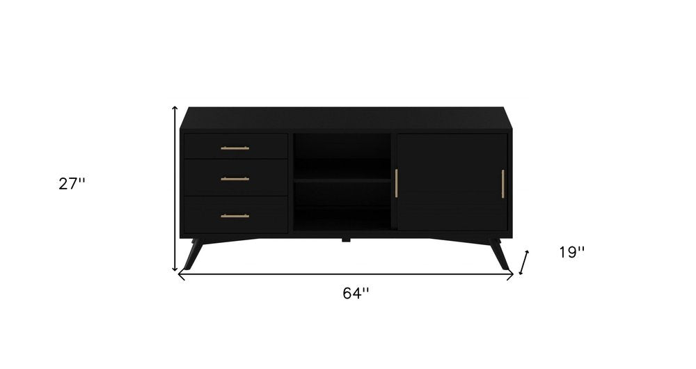 64" Black Mahogany Solid Wood Enclosed and Open Storage TV Stand — view 8