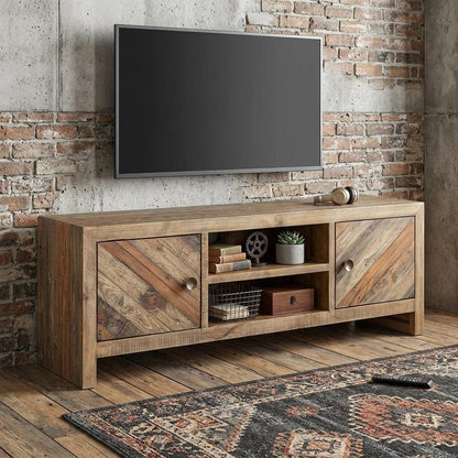 63" Wood Brown Reclaimed Pine And Plywood Open Shelving TV Stand HomeRoots
