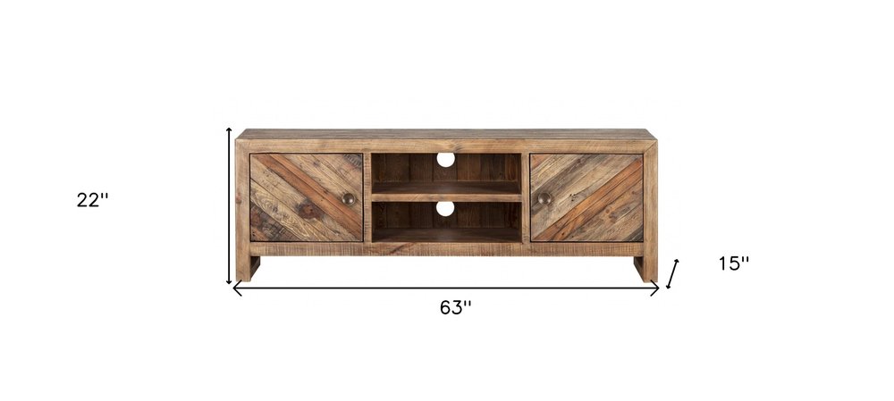 63" Wood Brown Reclaimed Pine And Plywood Open Shelving TV Stand HomeRoots