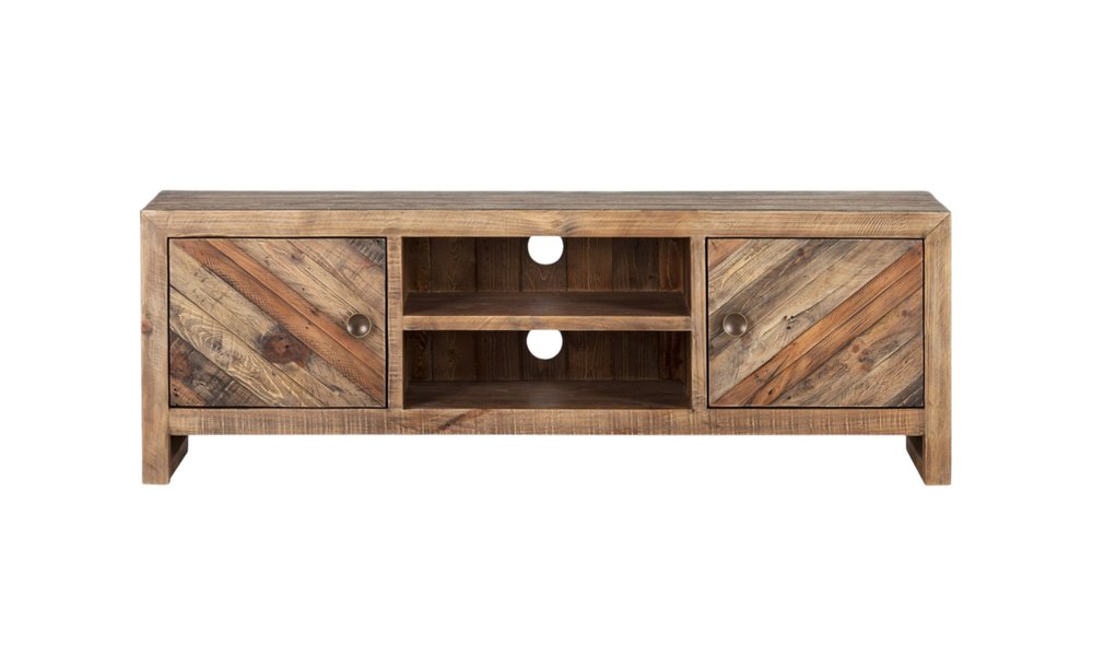 63" Wood Brown Reclaimed Pine And Plywood Open Shelving TV Stand HomeRoots