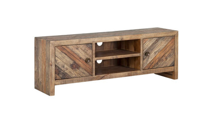 63" Wood Brown Reclaimed Pine And Plywood Open Shelving TV Stand HomeRoots