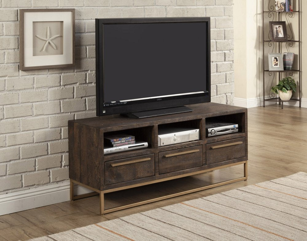 52" Deep Taupe Reclaimed Pine And Plywood Open Shelving TV Stand HomeRoots