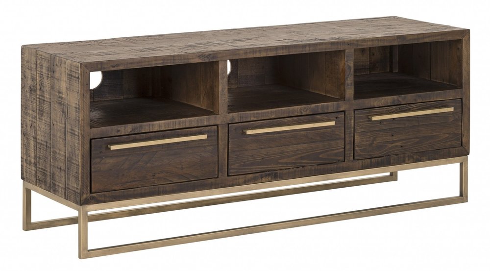 52" Deep Taupe Reclaimed Pine And Plywood Open Shelving TV Stand HomeRoots
