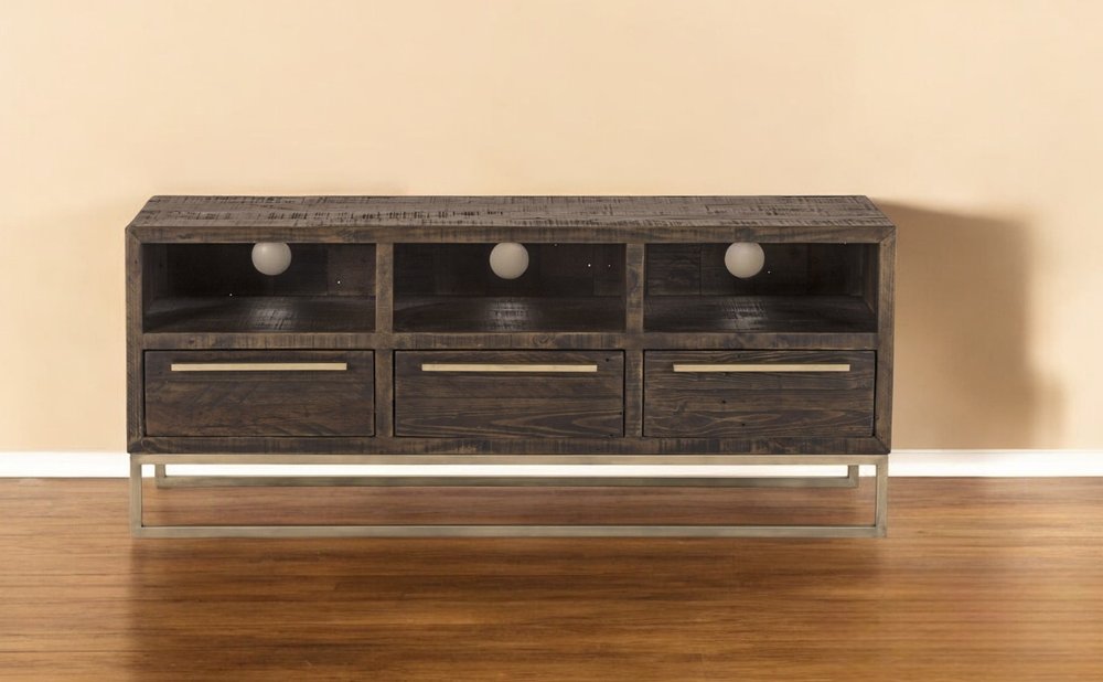 52" Deep Taupe Reclaimed Pine And Plywood Open Shelving TV Stand HomeRoots