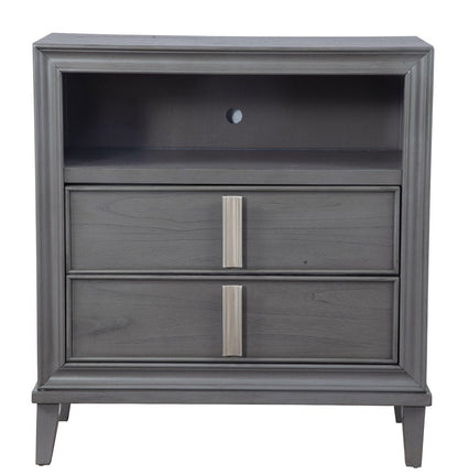 36" Gray Pine Poplar Solids With Mindy And Veneer Open Shelving TV Stand HomeRoots