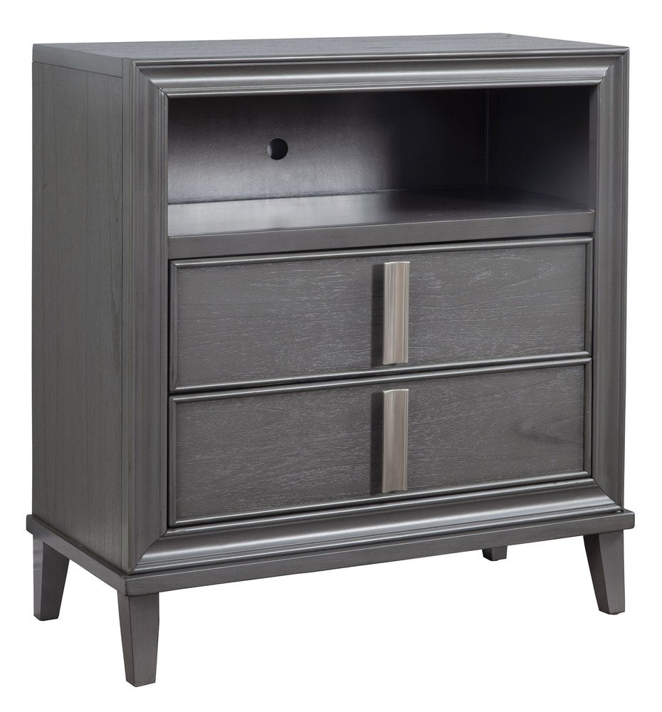 36" Gray Pine Poplar Solids With Mindy And Veneer Open Shelving TV Stand HomeRoots