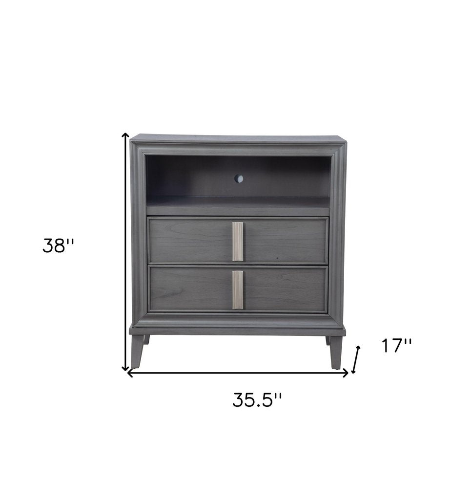 36" Gray Pine Poplar Solids With Mindy And Veneer Open Shelving TV Stand HomeRoots