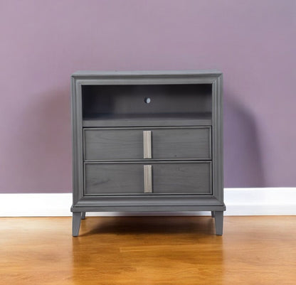 36" Gray Pine Poplar Solids With Mindy And Veneer Open Shelving TV Stand HomeRoots