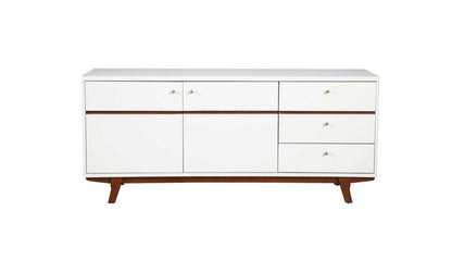 65" White Mahogany Solids And Veneer Cabinet Enclosed Storage TV Stand HomeRoots
