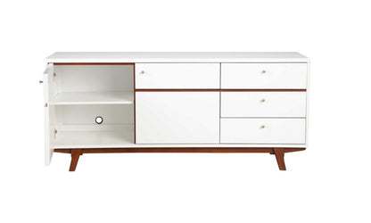 65" White Mahogany Solids And Veneer Cabinet Enclosed Storage TV Stand HomeRoots