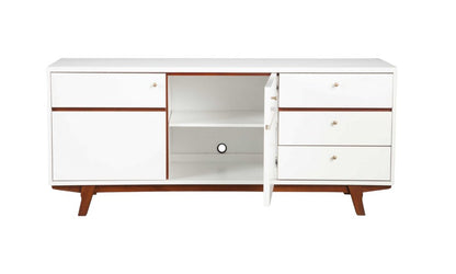 65" White Mahogany Solids And Veneer Cabinet Enclosed Storage TV Stand HomeRoots