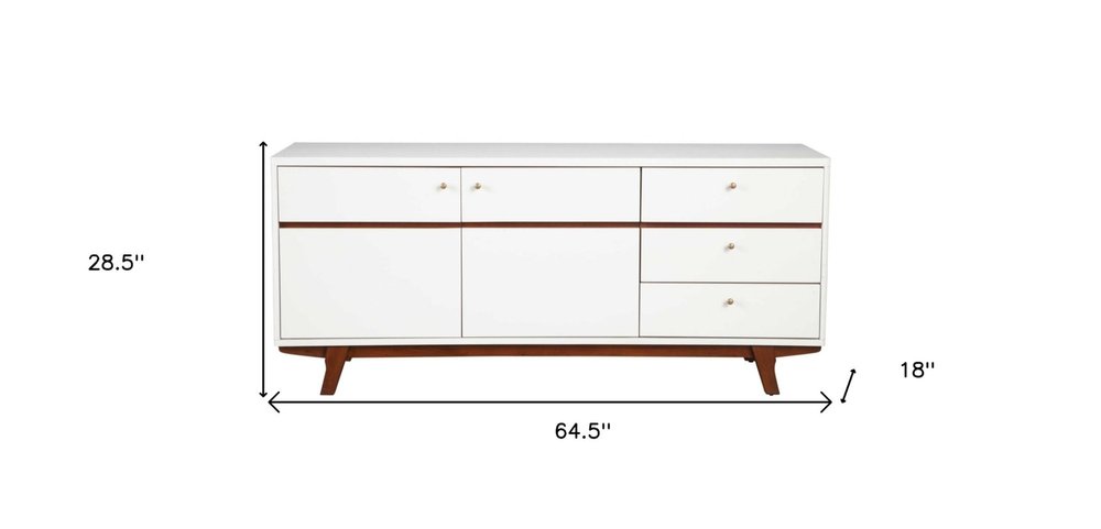 65" White Mahogany Solids And Veneer Cabinet Enclosed Storage TV Stand HomeRoots