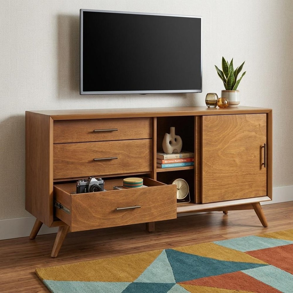 50" Mahogany Solid Wood Enclosed and Open Storage TV Stand HomeRoots