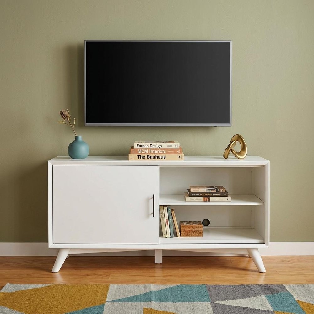 50" White Solid Wood Cabinet Enclosed Storage TV Stand HomeRoots