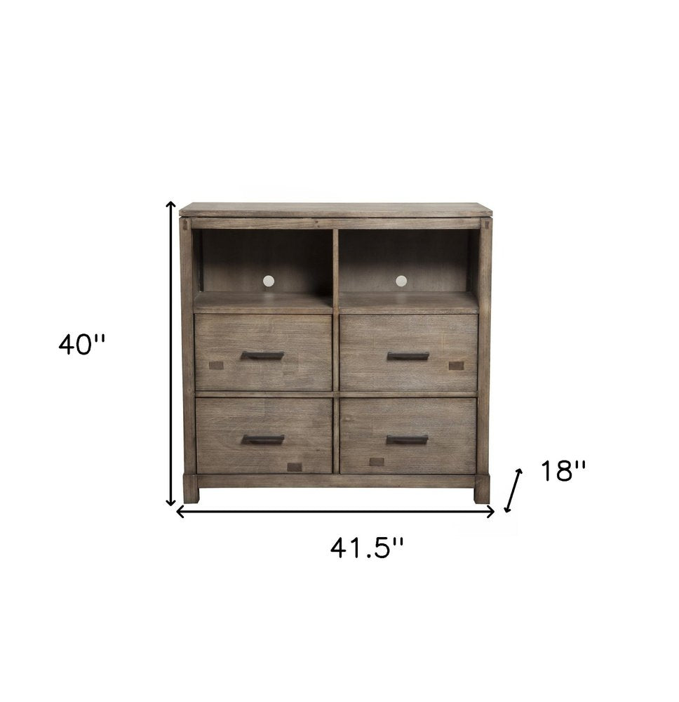42" Brown Solid Wood Open Shelving TV Stand — view 4