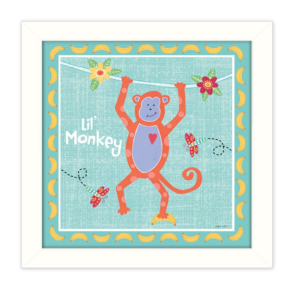 Beetle and Bob Baby Monkey White Framed Print Wall Art — view 1