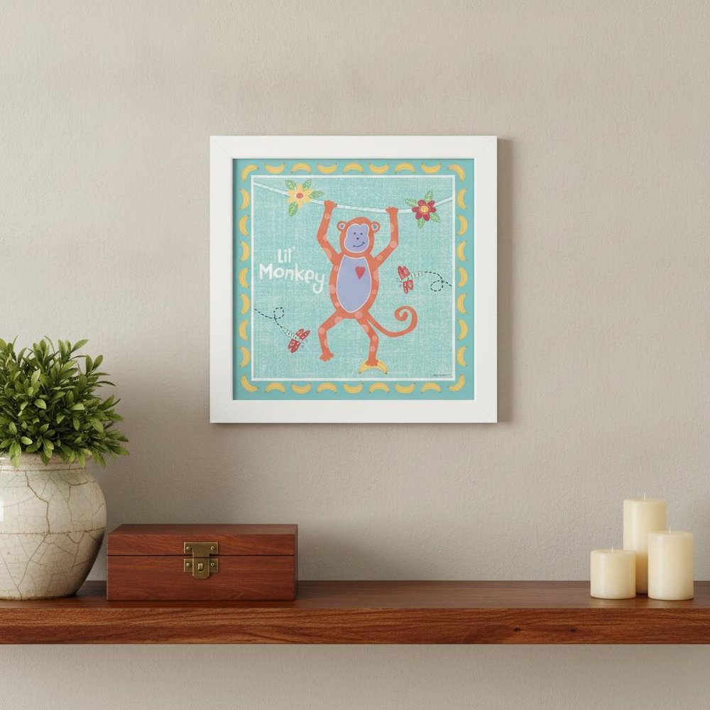 Beetle and Bob Baby Monkey White Framed Print Wall Art — view 4