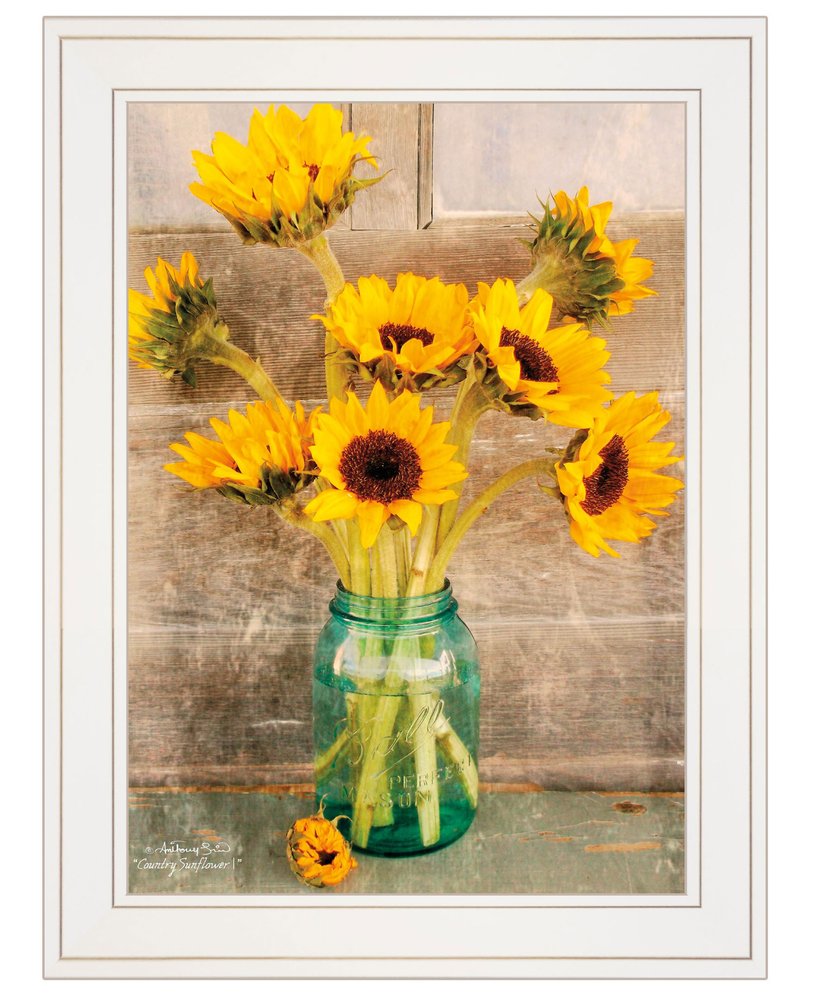 Country Sunflowers I 1 White Framed Print Wall Art — view 1