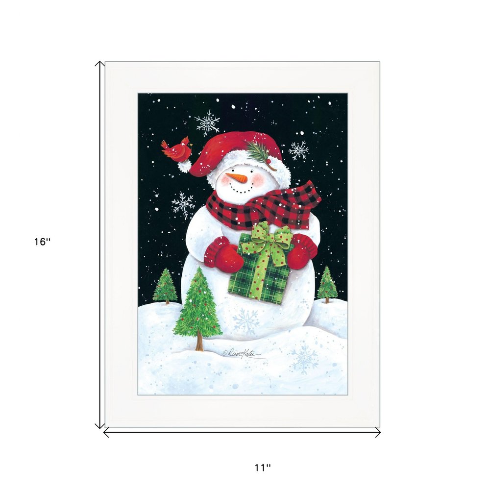 Plaid Stocking Hat Snowman White Framed Print Wall Art — view 3