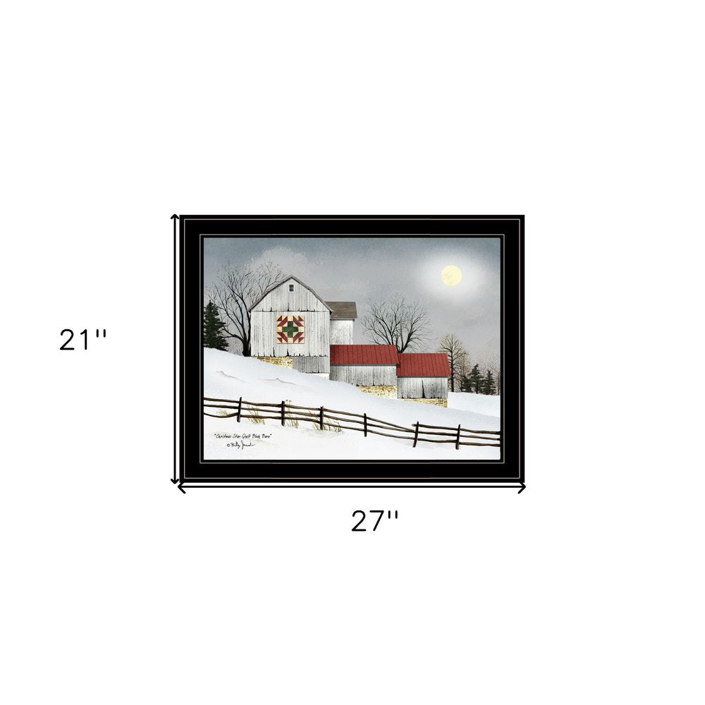 Christmas Star Quilt Block Barn 2 Black Framed Print Wall Art — view 3