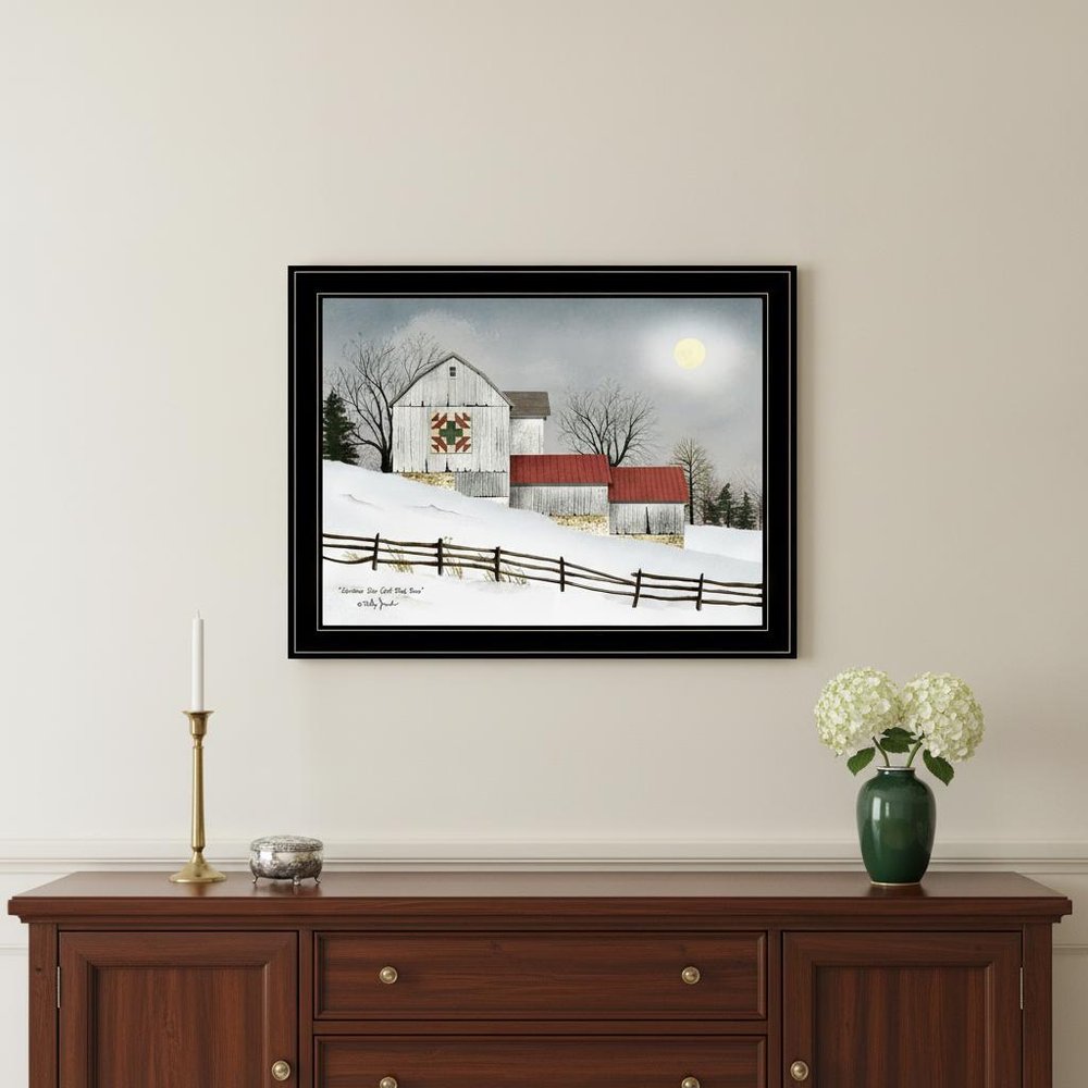 Christmas Star Quilt Block Barn 2 Black Framed Print Wall Art — view 5