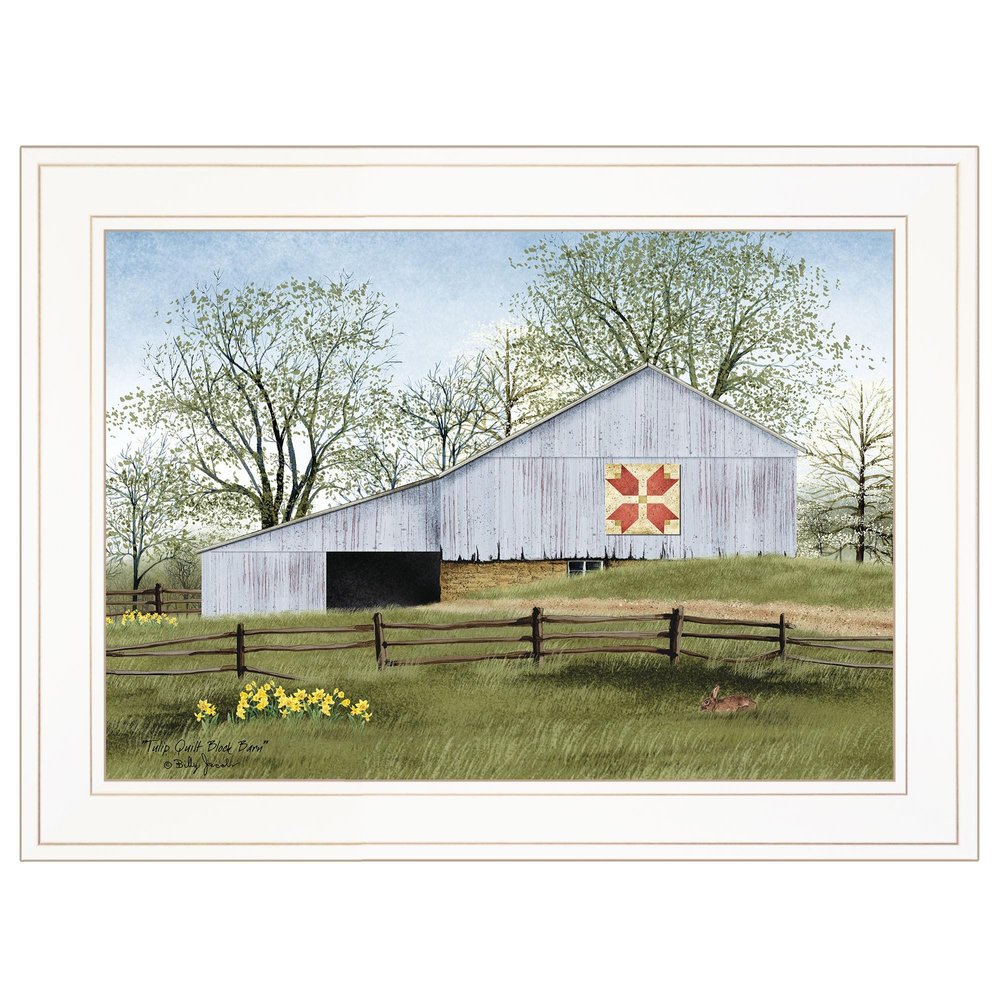 Tulip Quilt Block Barn 1 White Framed Print Wall Art — view 1