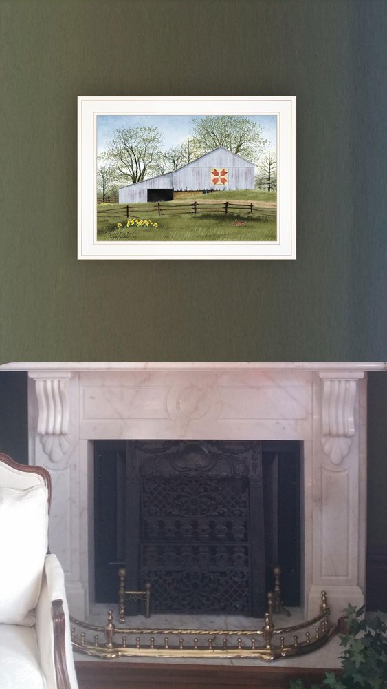 Tulip Quilt Block Barn 1 White Framed Print Wall Art — view 2