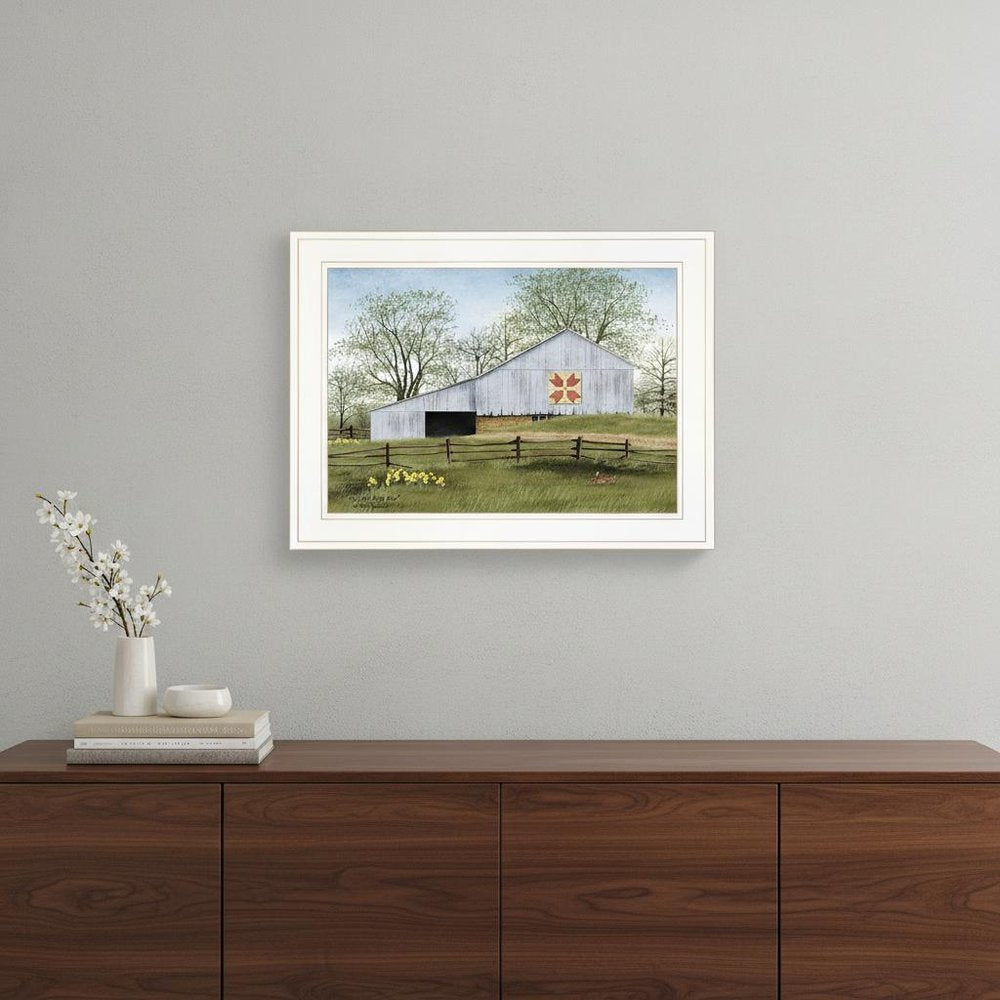 Tulip Quilt Block Barn 1 White Framed Print Wall Art — view 5