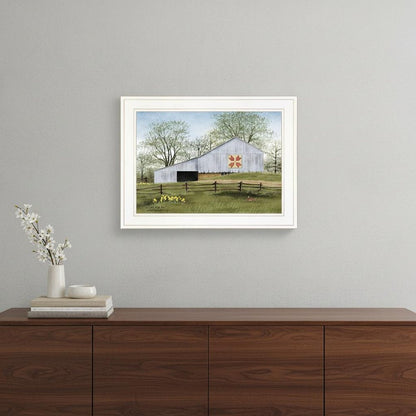 Tulip Quilt Block Barn 1 White Framed Print Wall Art