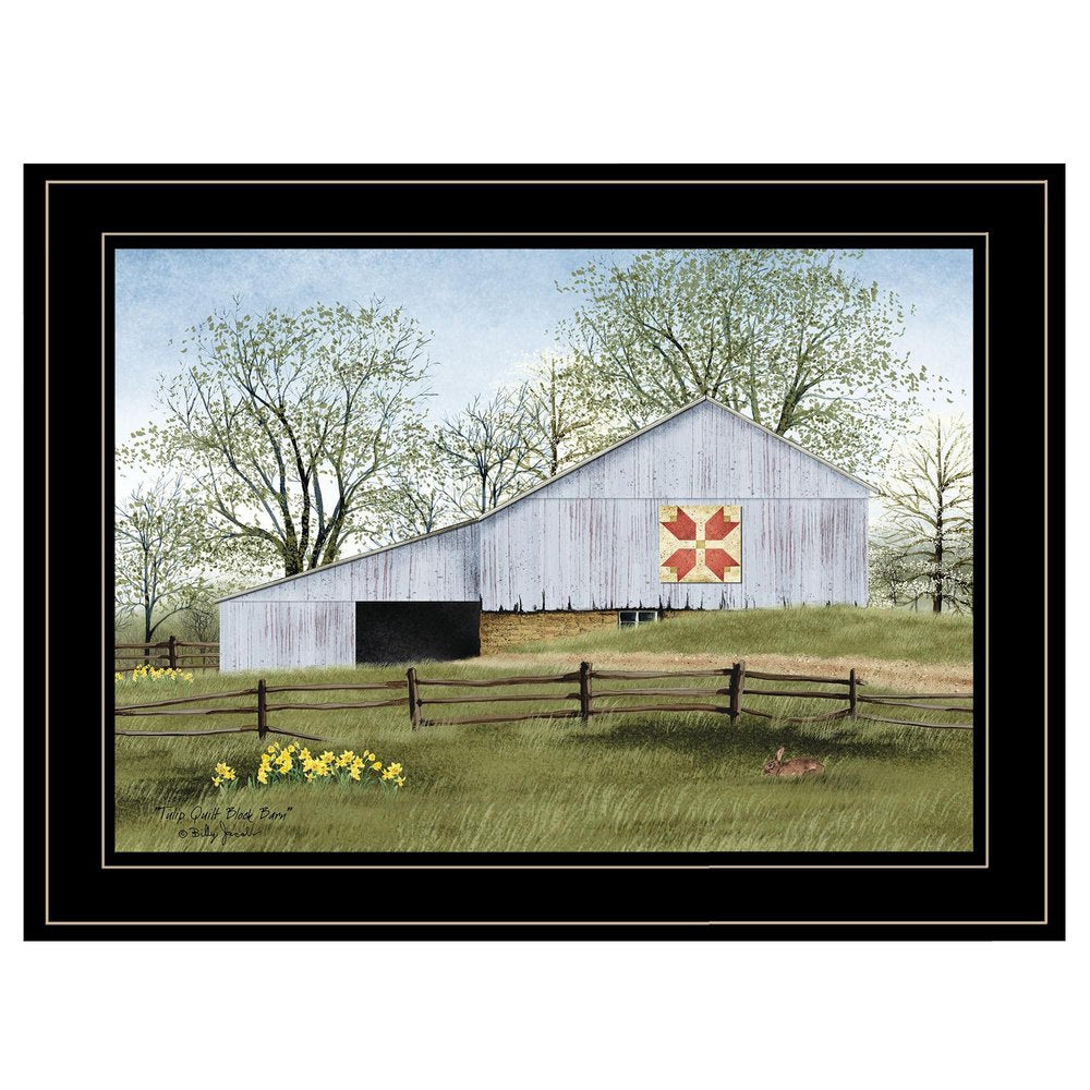 Tulip Quilt Block Barn 2 Black Framed Print Wall Art — view 1