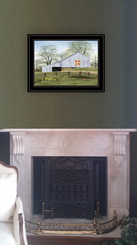 Tulip Quilt Block Barn 2 Black Framed Print Wall Art — view 2