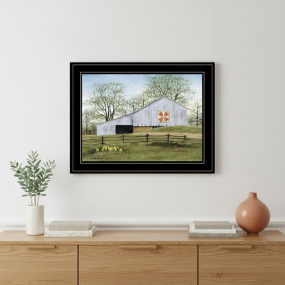 Tulip Quilt Block Barn 2 Black Framed Print Wall Art