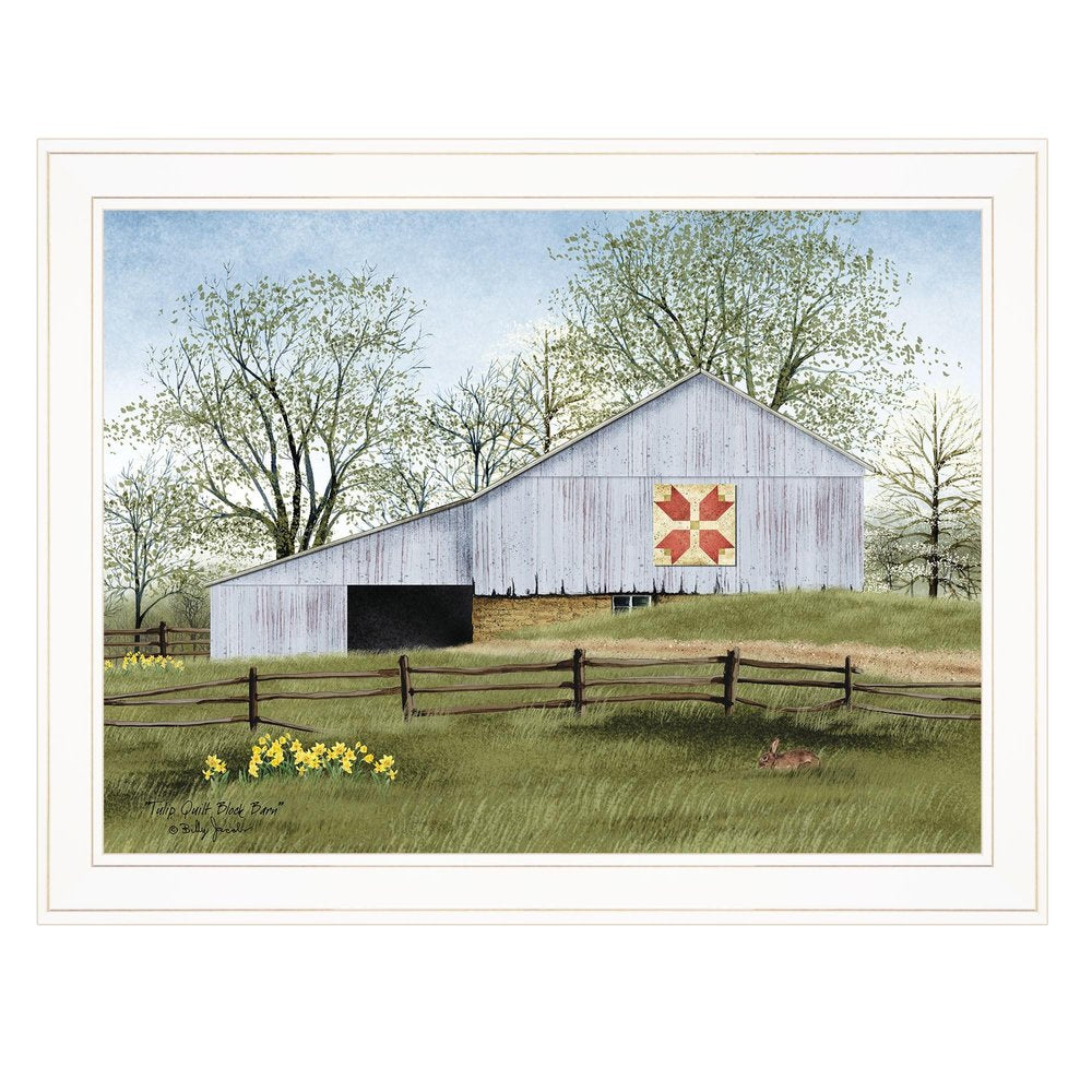 Tulip Quilt Block Barn 3 White Framed Print Wall Art — view 1