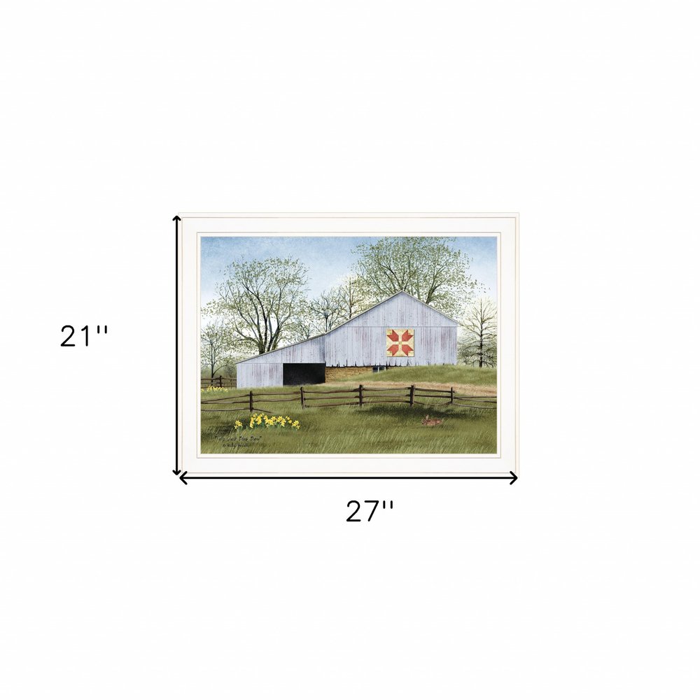 Tulip Quilt Block Barn 3 White Framed Print Wall Art — view 3