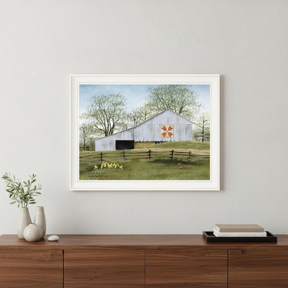 Tulip Quilt Block Barn 3 White Framed Print Wall Art — view 4