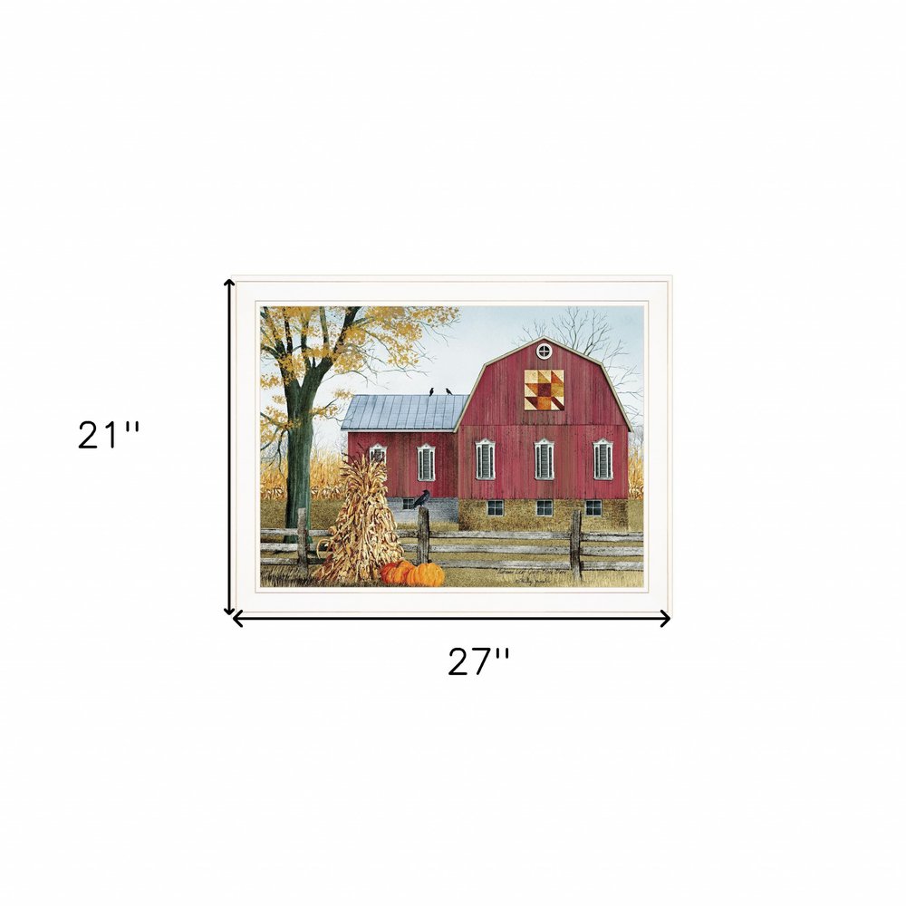 Autumn Leaf Quilt Block Barn 1 White Framed Print Wall Art — view 3