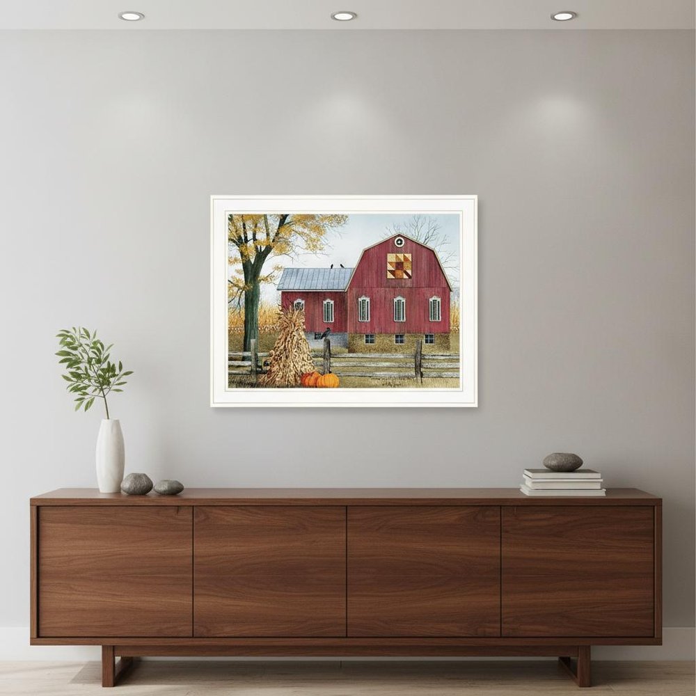Autumn Leaf Quilt Block Barn 1 White Framed Print Wall Art — view 4