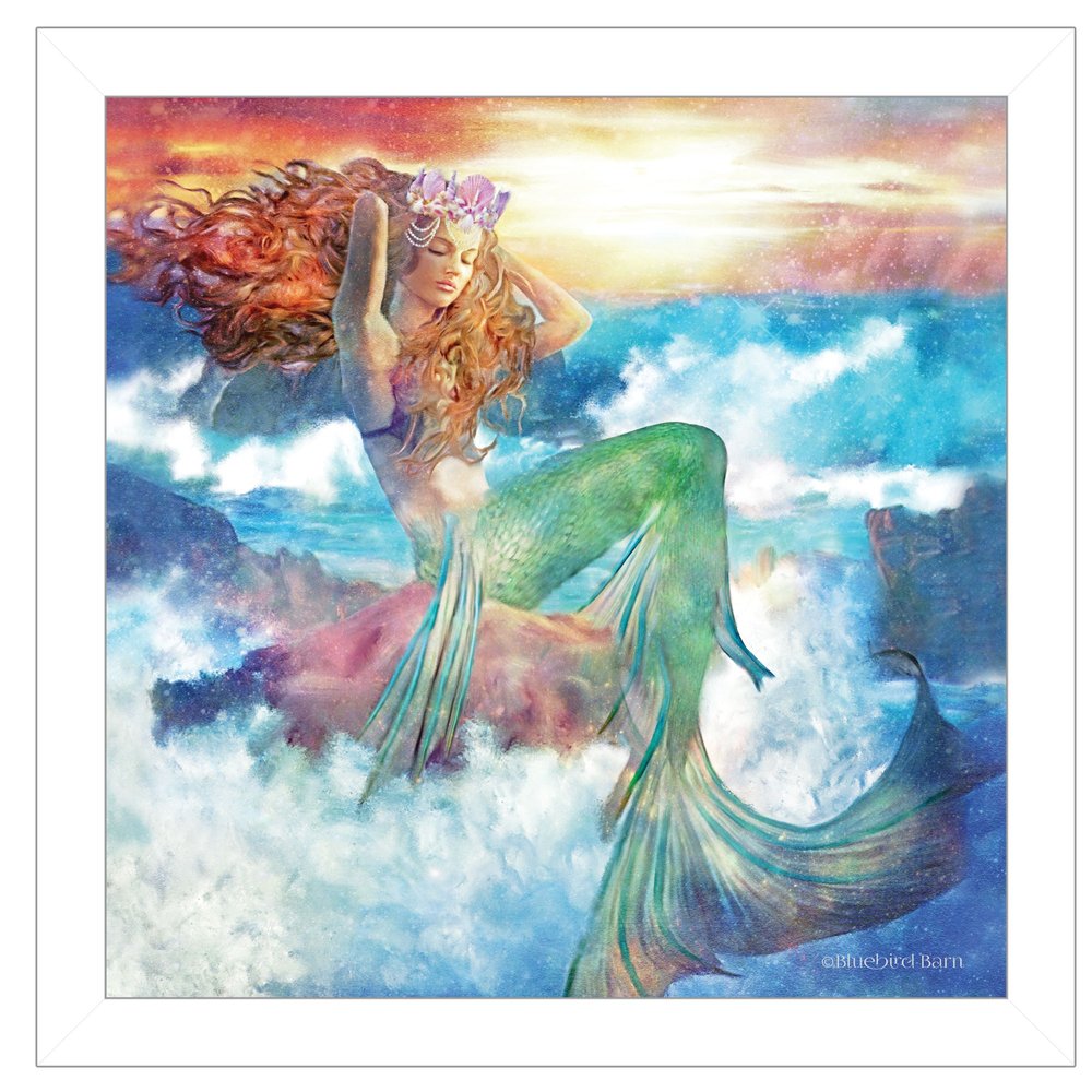 Sunset Mermaid 2 White Framed Print Wall Art HomeRoots