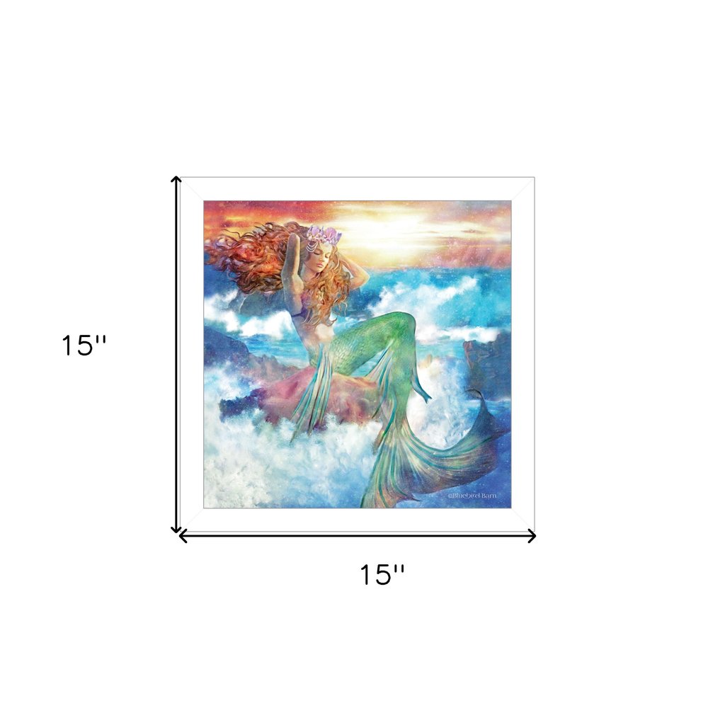 Sunset Mermaid 2 White Framed Print Wall Art — view 2